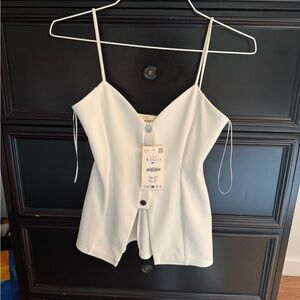 Zara White Sleeveless Top with Button Details